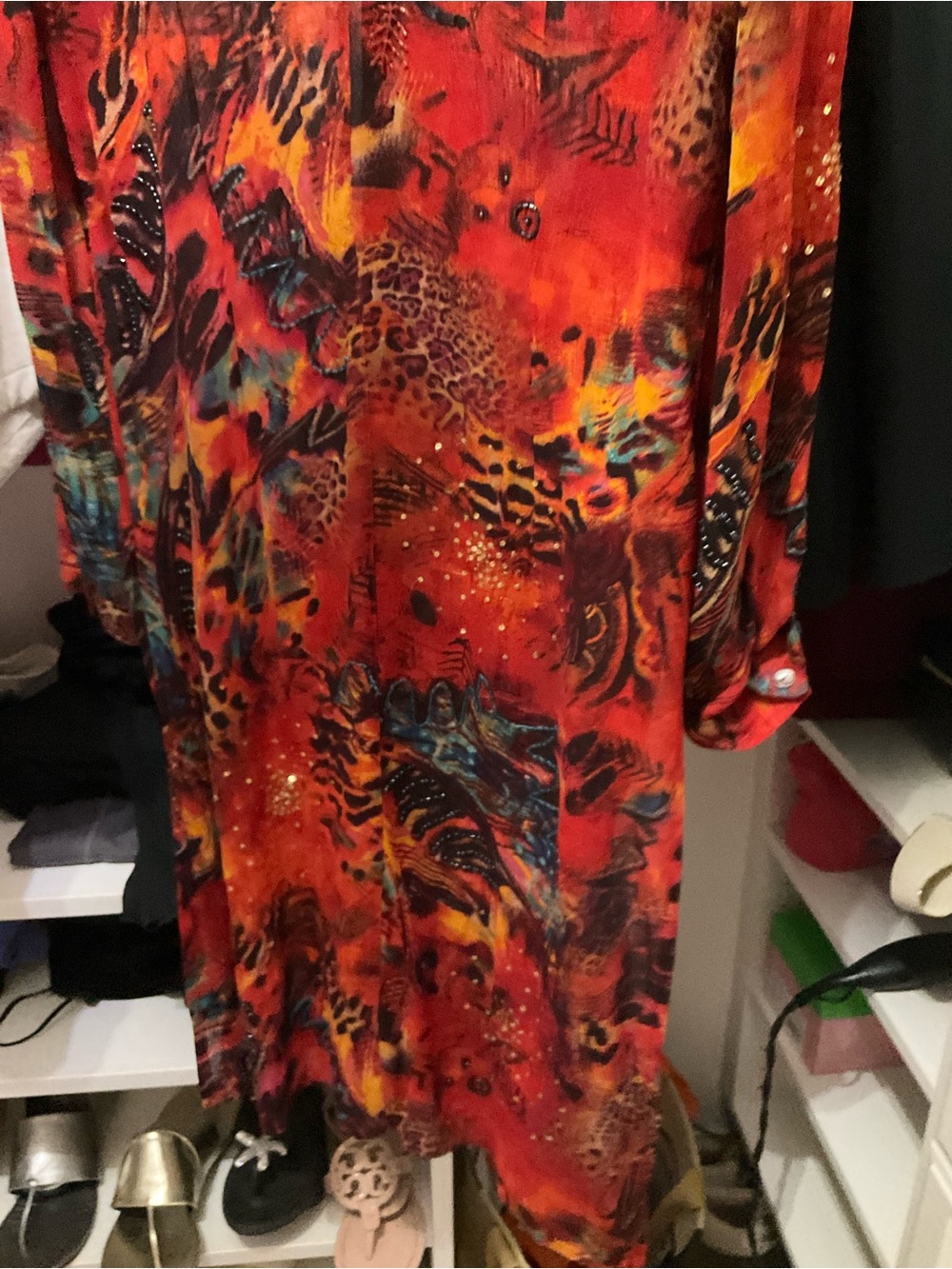 Chico's Red Abstract Print Long Sleeve Women's Dress